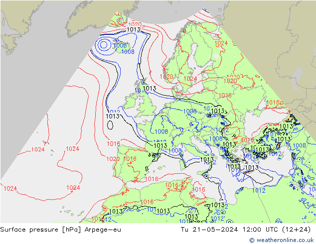 Surface pressure Arpege-eu Tu 21.05.2024 12 UTC