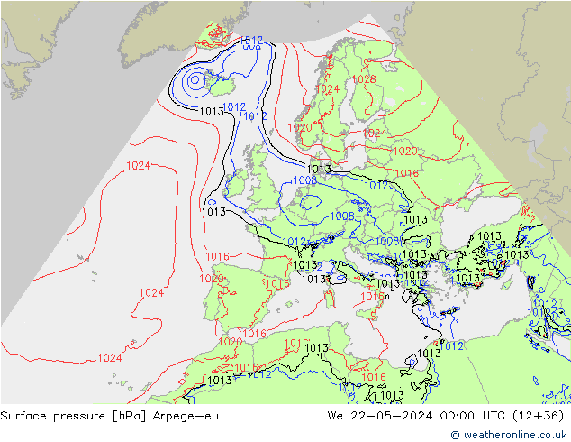 Pressione al suolo Arpege-eu mer 22.05.2024 00 UTC