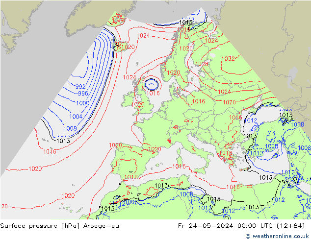 Atmosférický tlak Arpege-eu Pá 24.05.2024 00 UTC