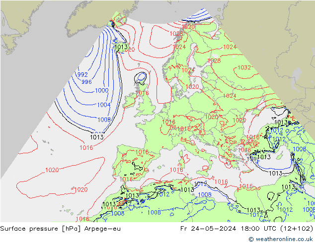 Surface pressure Arpege-eu Fr 24.05.2024 18 UTC