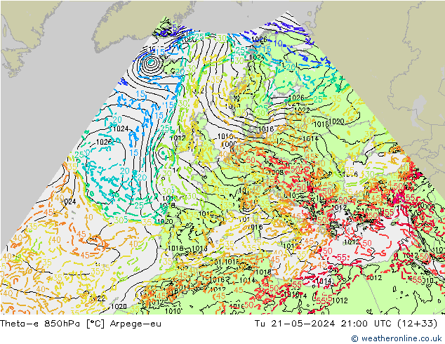 Theta-e 850hPa Arpege-eu Ter 21.05.2024 21 UTC