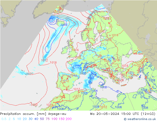 Precipitation accum. Arpege-eu Seg 20.05.2024 15 UTC