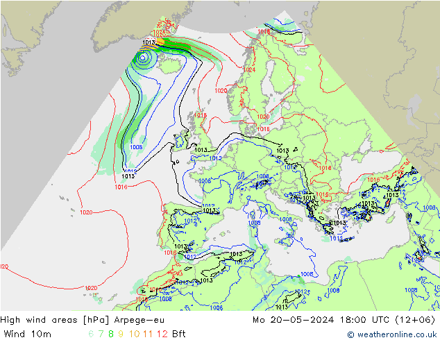 High wind areas Arpege-eu Mo 20.05.2024 18 UTC