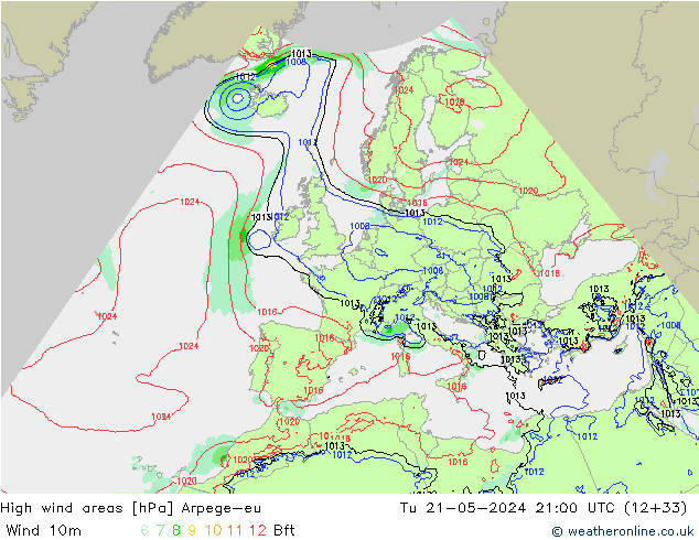 High wind areas Arpege-eu Ter 21.05.2024 21 UTC