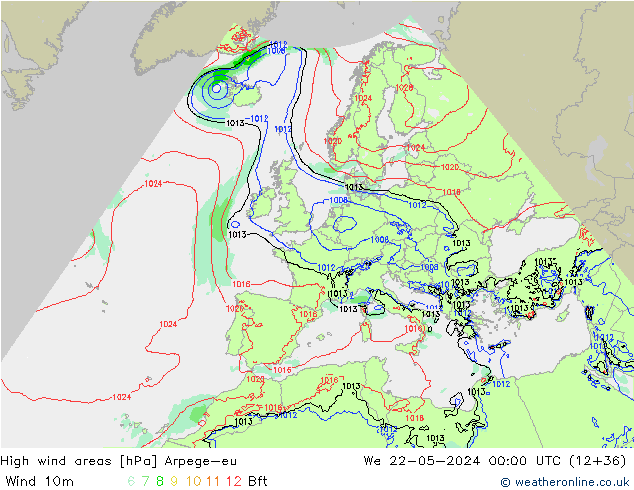 High wind areas Arpege-eu mié 22.05.2024 00 UTC