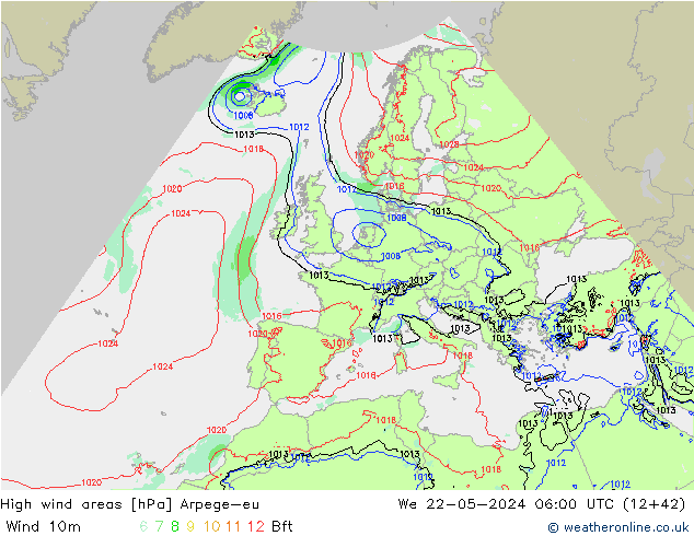 Windvelden Arpege-eu wo 22.05.2024 06 UTC