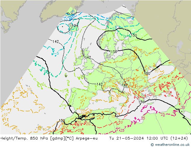Geop./Temp. 850 hPa Arpege-eu mar 21.05.2024 12 UTC