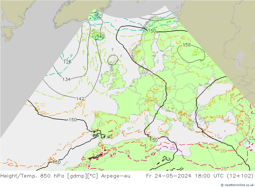 Height/Temp. 850 hPa Arpege-eu Fr 24.05.2024 18 UTC