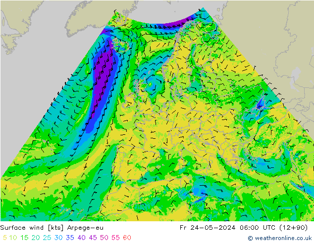 Surface wind Arpege-eu Fr 24.05.2024 06 UTC