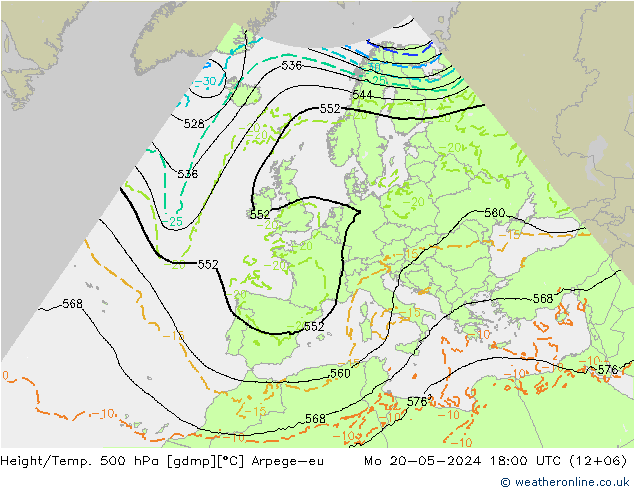 Height/Temp. 500 hPa Arpege-eu 星期一 20.05.2024 18 UTC