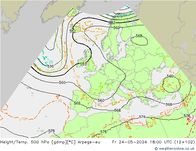 Yükseklik/Sıc. 500 hPa Arpege-eu Cu 24.05.2024 18 UTC