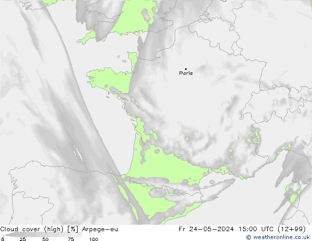Cloud cover (high) Arpege-eu Fr 24.05.2024 15 UTC