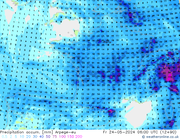 Precipitation accum. Arpege-eu Fr 24.05.2024 06 UTC