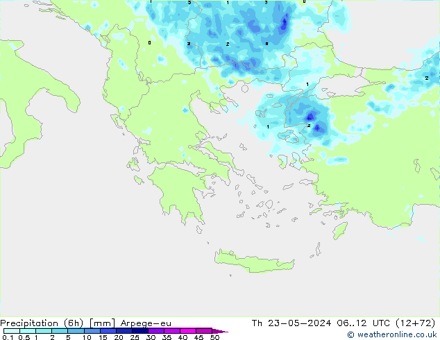 Precipitation (6h) Arpege-eu Th 23.05.2024 12 UTC