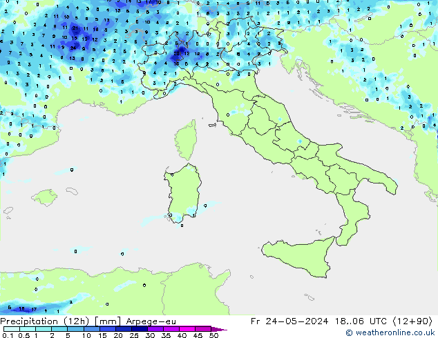 Yağış (12h) Arpege-eu Cu 24.05.2024 06 UTC