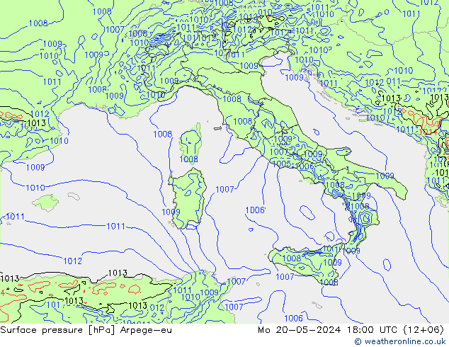 Surface pressure Arpege-eu Mo 20.05.2024 18 UTC