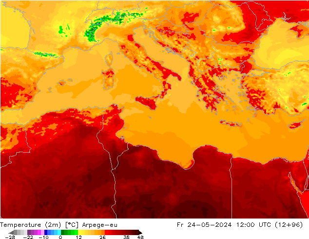 Sıcaklık Haritası (2m) Arpege-eu Cu 24.05.2024 12 UTC