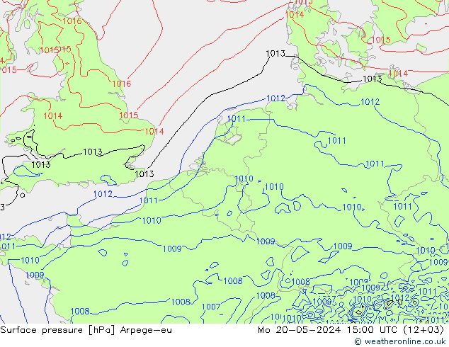 Atmosférický tlak Arpege-eu Po 20.05.2024 15 UTC