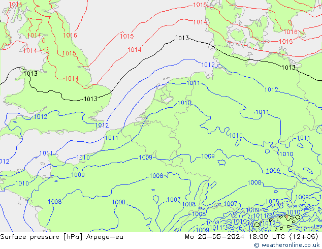 Presión superficial Arpege-eu lun 20.05.2024 18 UTC