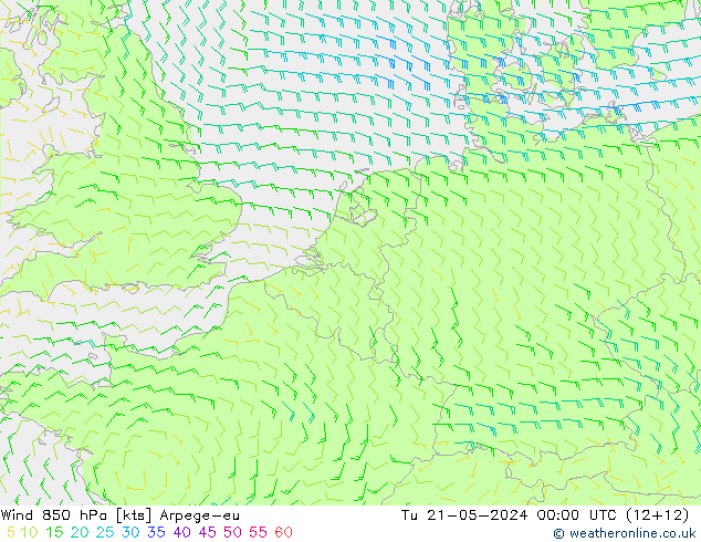 Rüzgar 850 hPa Arpege-eu Sa 21.05.2024 00 UTC