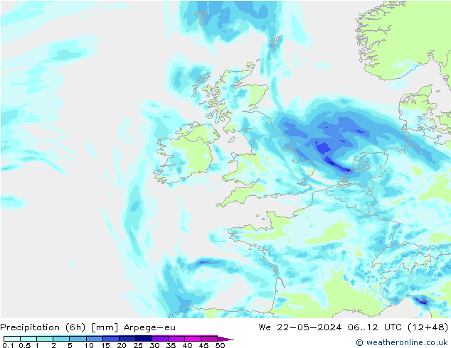 Precipitation (6h) Arpege-eu We 22.05.2024 12 UTC
