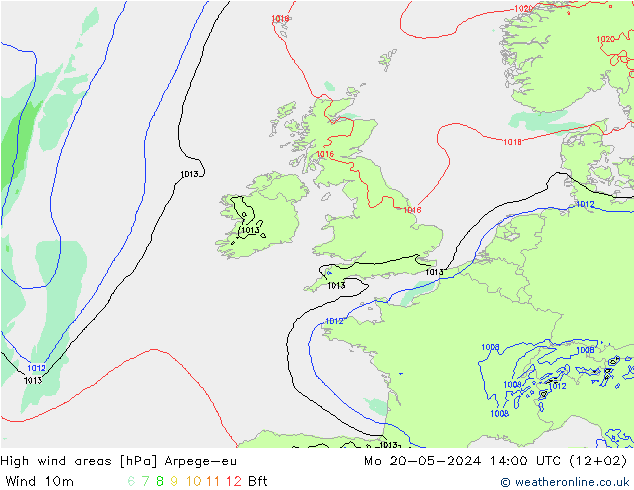 High wind areas Arpege-eu Mo 20.05.2024 14 UTC