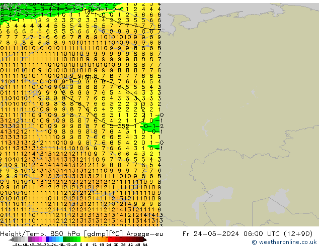 Height/Temp. 850 hPa Arpege-eu Sex 24.05.2024 06 UTC