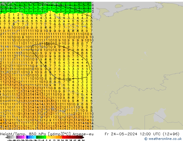 Yükseklik/Sıc. 850 hPa Arpege-eu Cu 24.05.2024 12 UTC