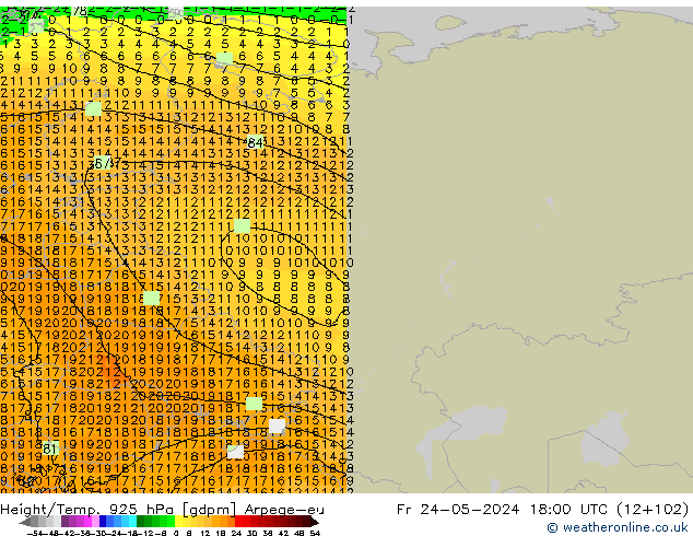 Yükseklik/Sıc. 925 hPa Arpege-eu Cu 24.05.2024 18 UTC