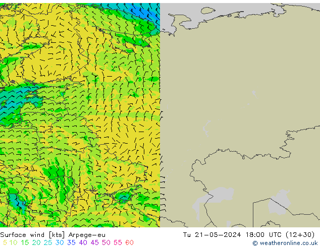 ветер 10 m Arpege-eu вт 21.05.2024 18 UTC