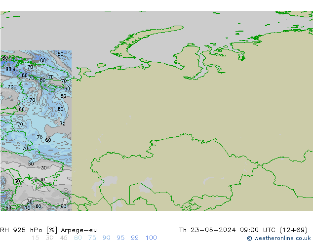 RH 925 hPa Arpege-eu Čt 23.05.2024 09 UTC