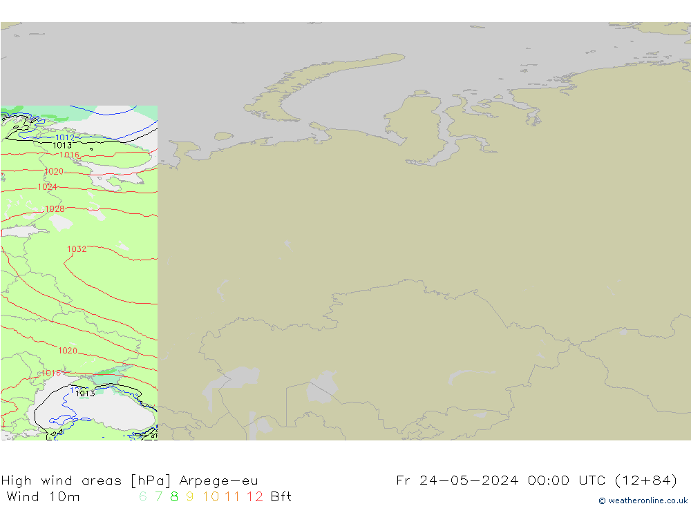 High wind areas Arpege-eu  24.05.2024 00 UTC