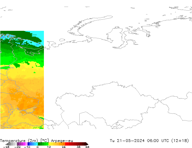 Sıcaklık Haritası (2m) Arpege-eu Sa 21.05.2024 06 UTC