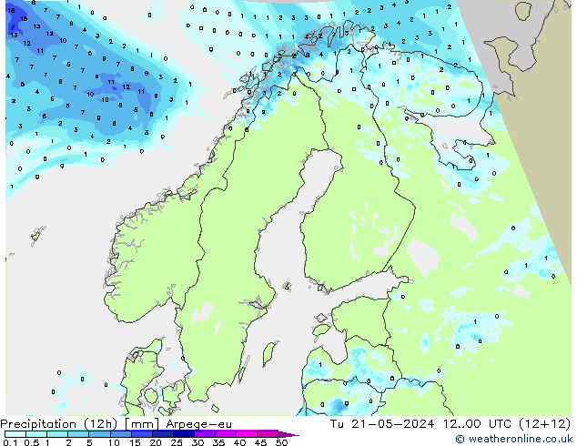 Precipitation (12h) Arpege-eu Tu 21.05.2024 00 UTC