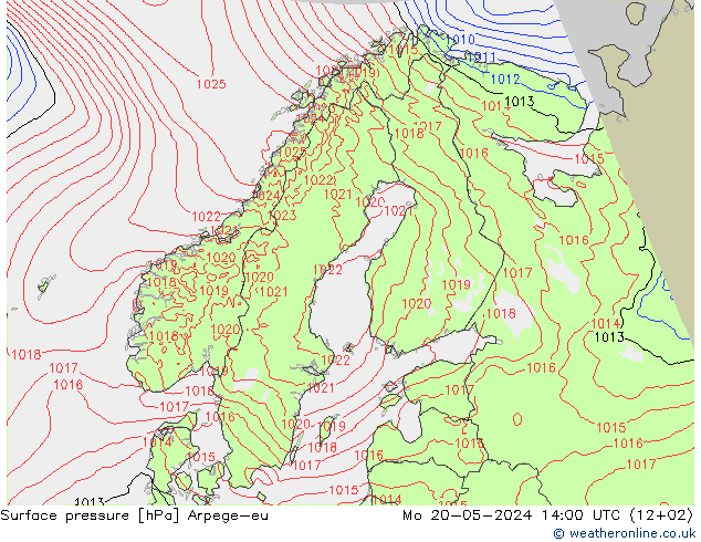 Surface pressure Arpege-eu Mo 20.05.2024 14 UTC