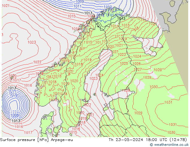 Bodendruck Arpege-eu Do 23.05.2024 18 UTC
