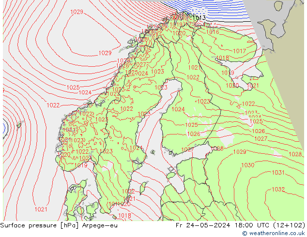 Surface pressure Arpege-eu Fr 24.05.2024 18 UTC
