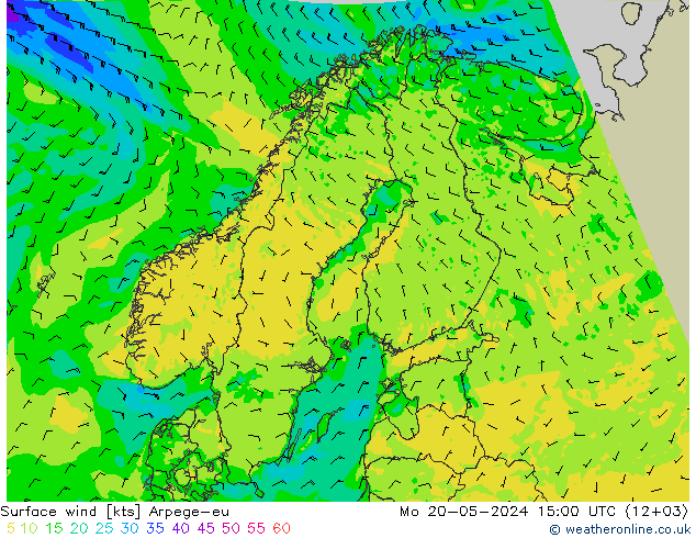 Surface wind Arpege-eu Mo 20.05.2024 15 UTC