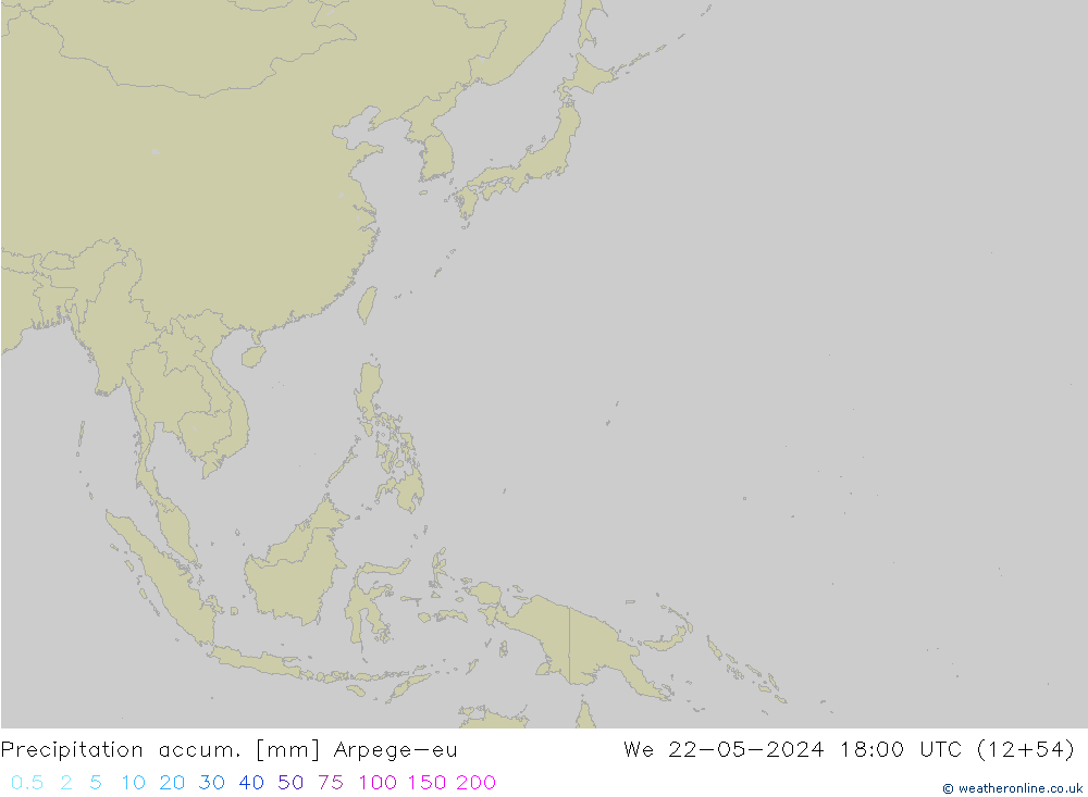 Precipitation accum. Arpege-eu śro. 22.05.2024 18 UTC