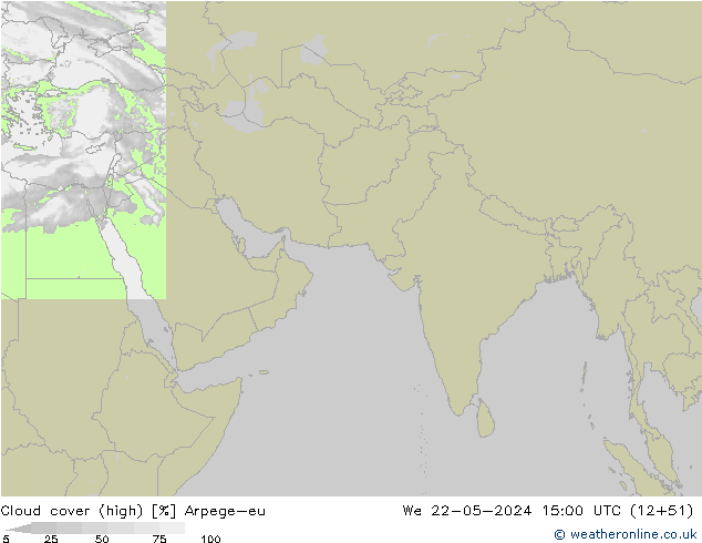 Cloud cover (high) Arpege-eu We 22.05.2024 15 UTC