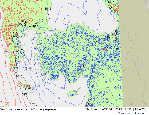 Presión superficial Arpege-eu jue 23.05.2024 12 UTC