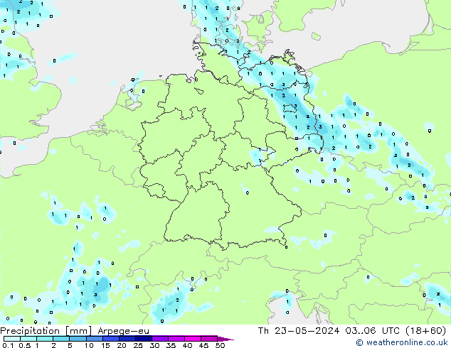 Precipitation Arpege-eu Th 23.05.2024 06 UTC