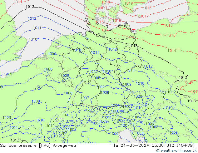 приземное давление Arpege-eu вт 21.05.2024 03 UTC