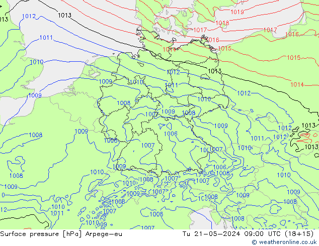 Presión superficial Arpege-eu mar 21.05.2024 09 UTC