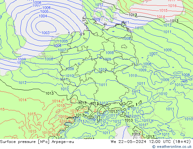 Luchtdruk (Grond) Arpege-eu wo 22.05.2024 12 UTC