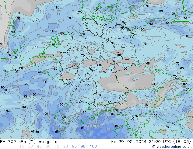 RH 700 hPa Arpege-eu Mo 20.05.2024 21 UTC