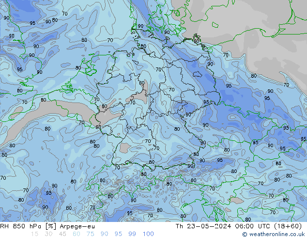 850 hPa Nispi Nem Arpege-eu Per 23.05.2024 06 UTC