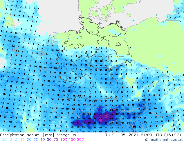 Toplam Yağış Arpege-eu Sa 21.05.2024 21 UTC