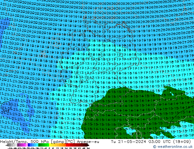 Height/Temp. 500 hPa Arpege-eu wto. 21.05.2024 03 UTC