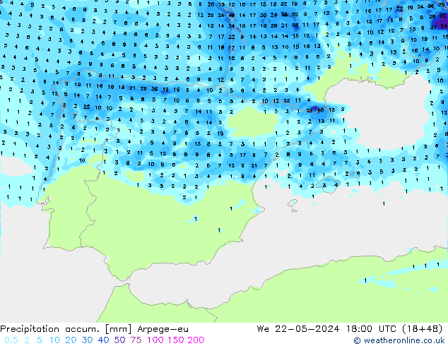 Precipitation accum. Arpege-eu We 22.05.2024 18 UTC